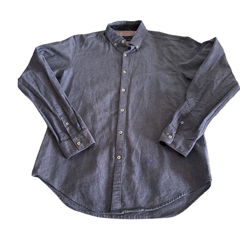 Zara Man Long Sleeve Button Up Men's Shirt Large Slim Fit 100% Cotton